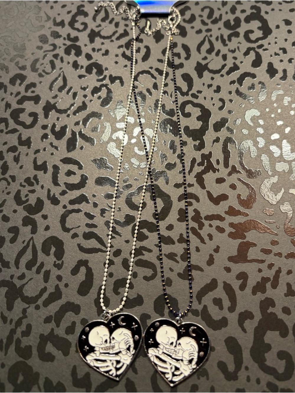 Handmade Gothic Skeleton Heart Necklace Set Skull Couples Matching Black White